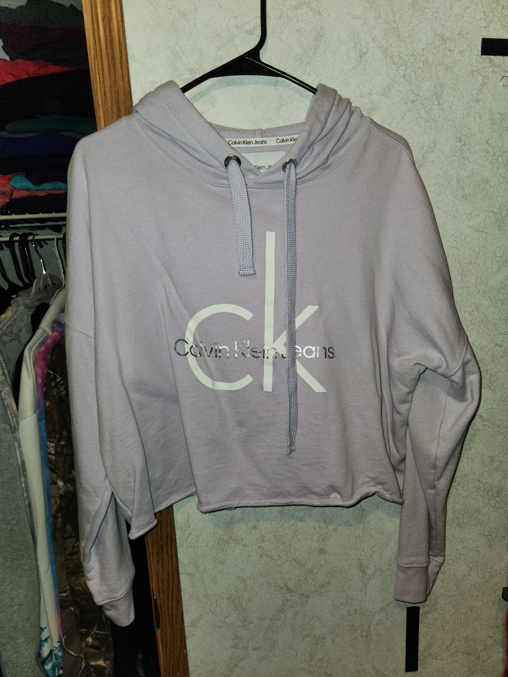 Calvin Klein Jeans Lilac Cropped Hoodie with CK Logo